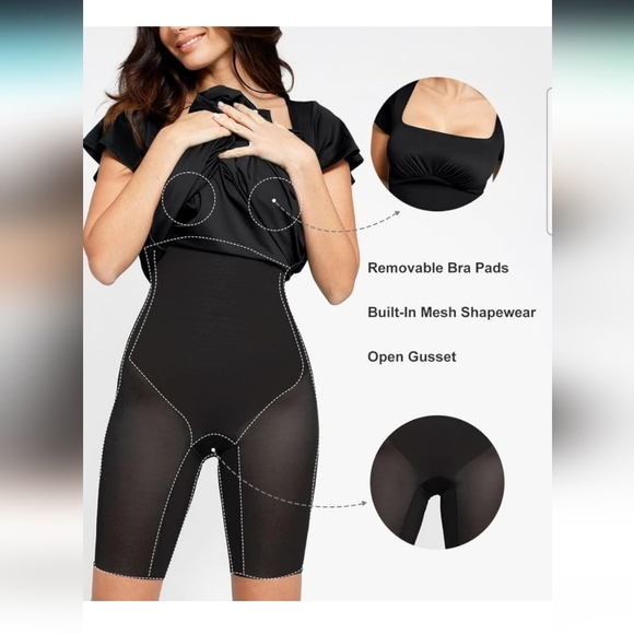 Popilush Black Square Neck Flutter Sleeve Shapewear Tummy Control Midi Dress L - Picture 3 of 9